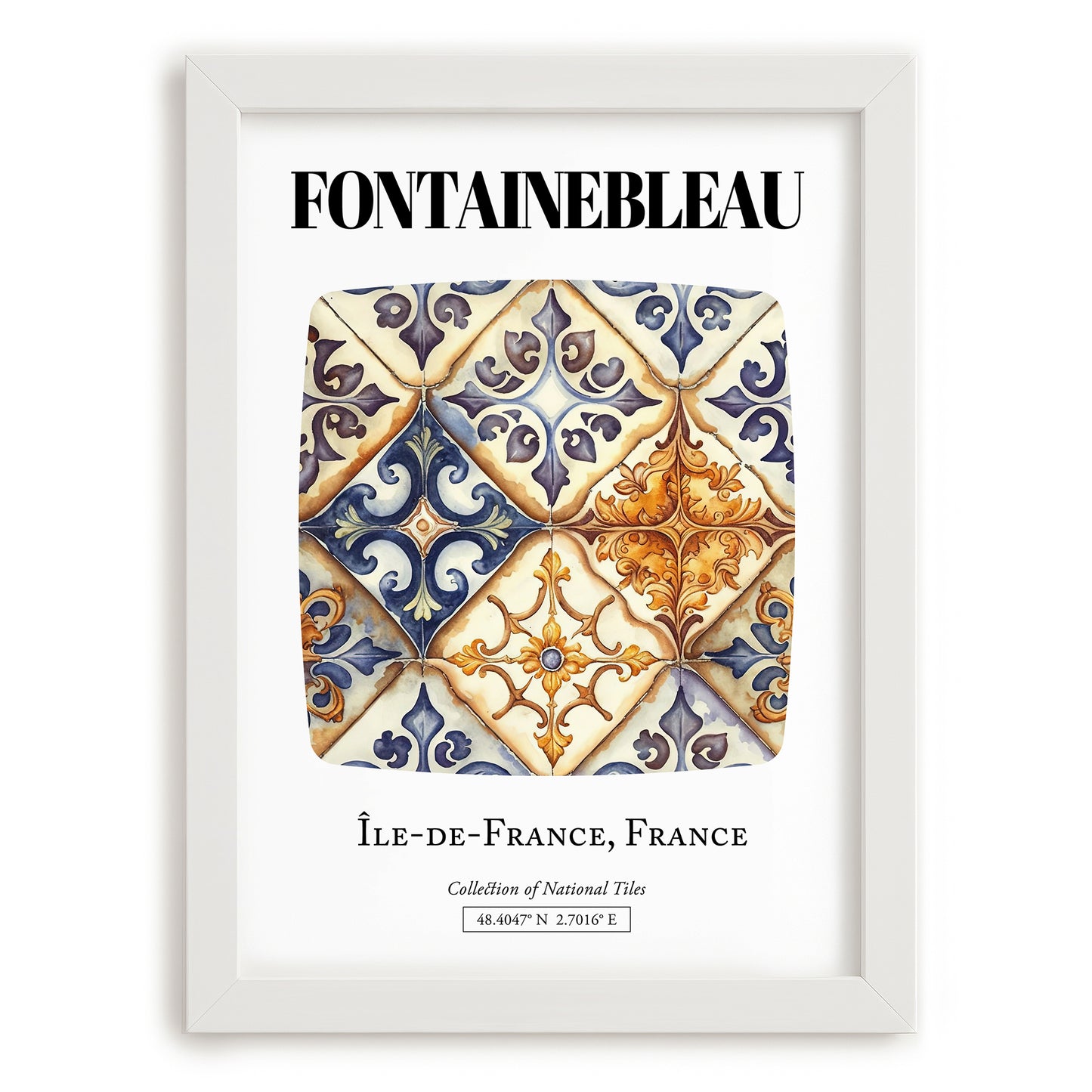 Fontainebleau, France – Tourist Destination Poster, placed in minimal white frame