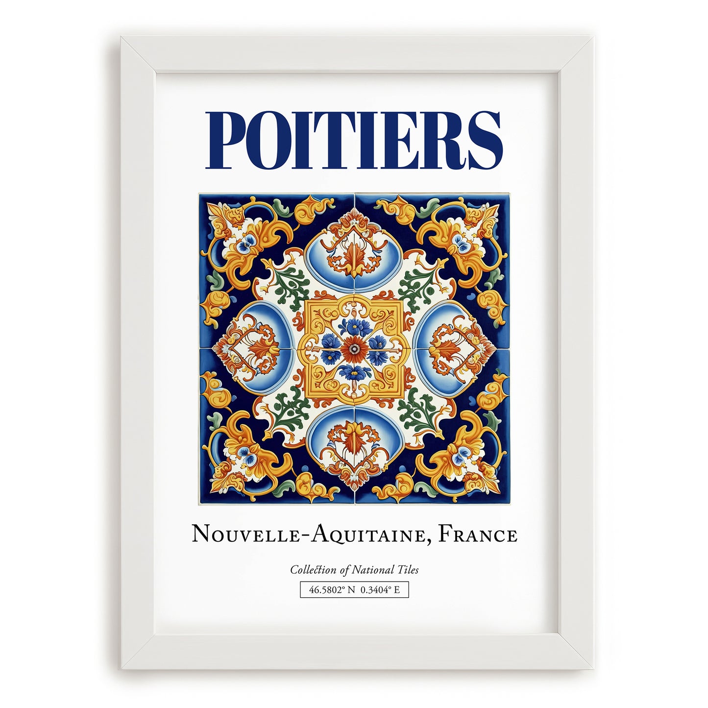 Poitiers, France – Travel Poster, placed in minimal white frame