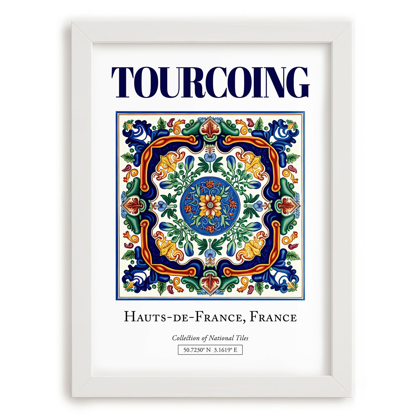 Tourcoing, France – Minimalist Travel Print, placed in minimal white frame