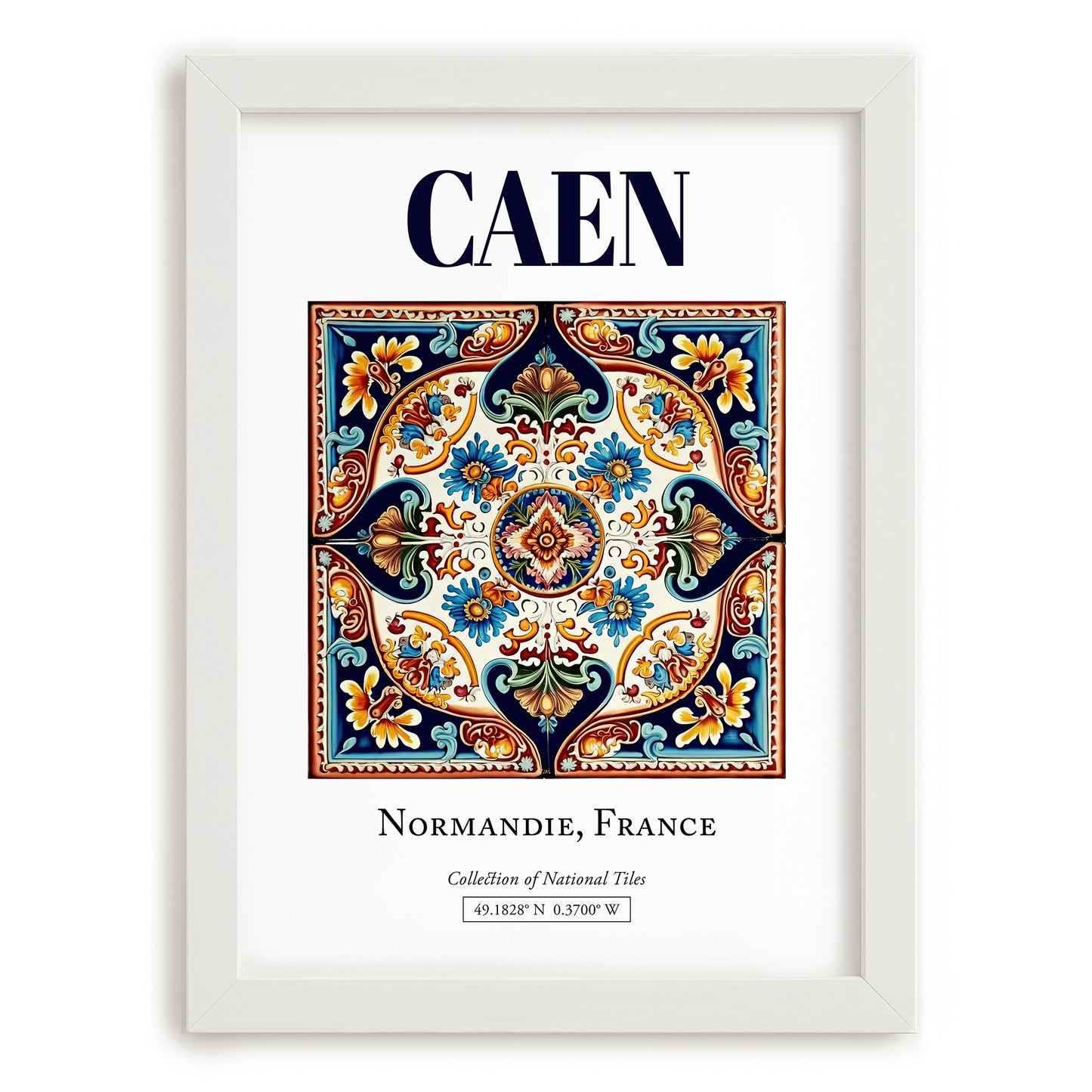 Caen, France – Travel Print, placed in minimal white frame