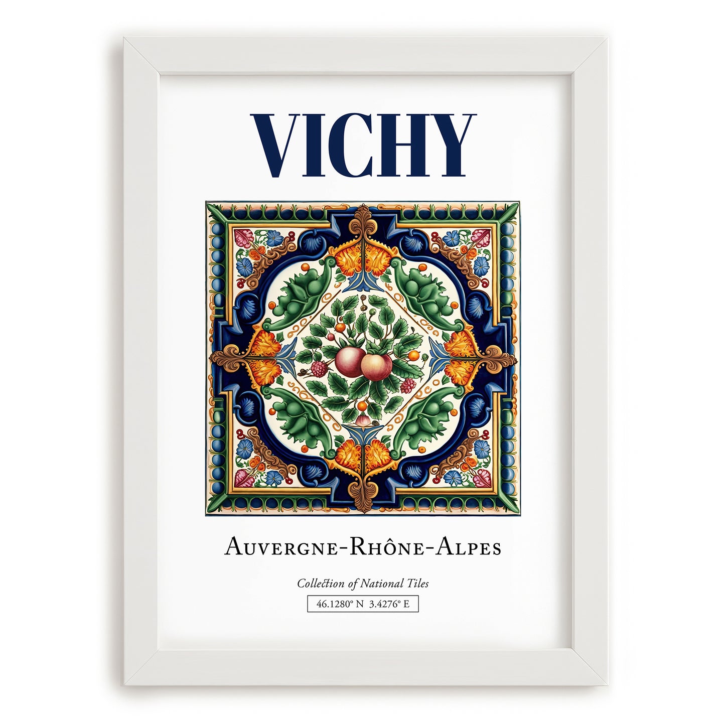 Vichy, France – Travel Print, placed in minimal white frame