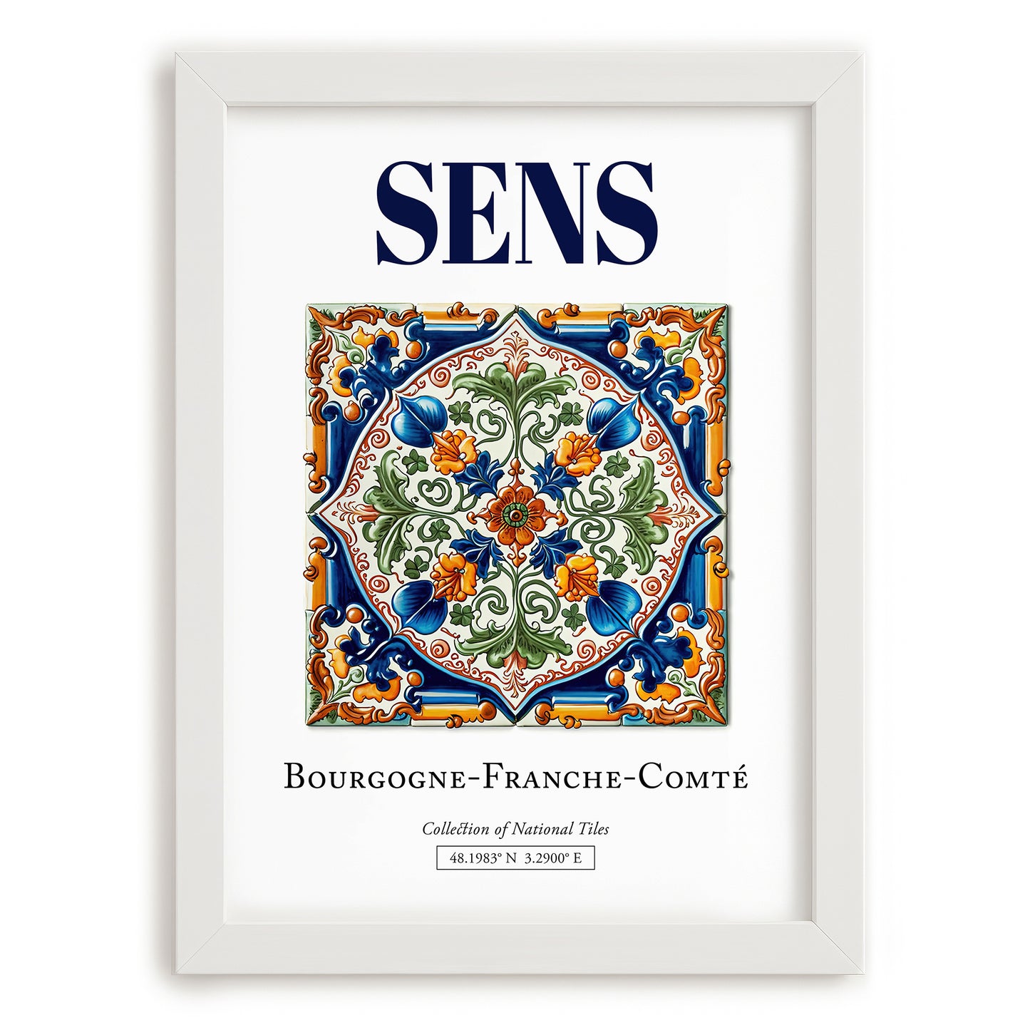 Sens, France – Travel Destination Art, placed in minimal white frame