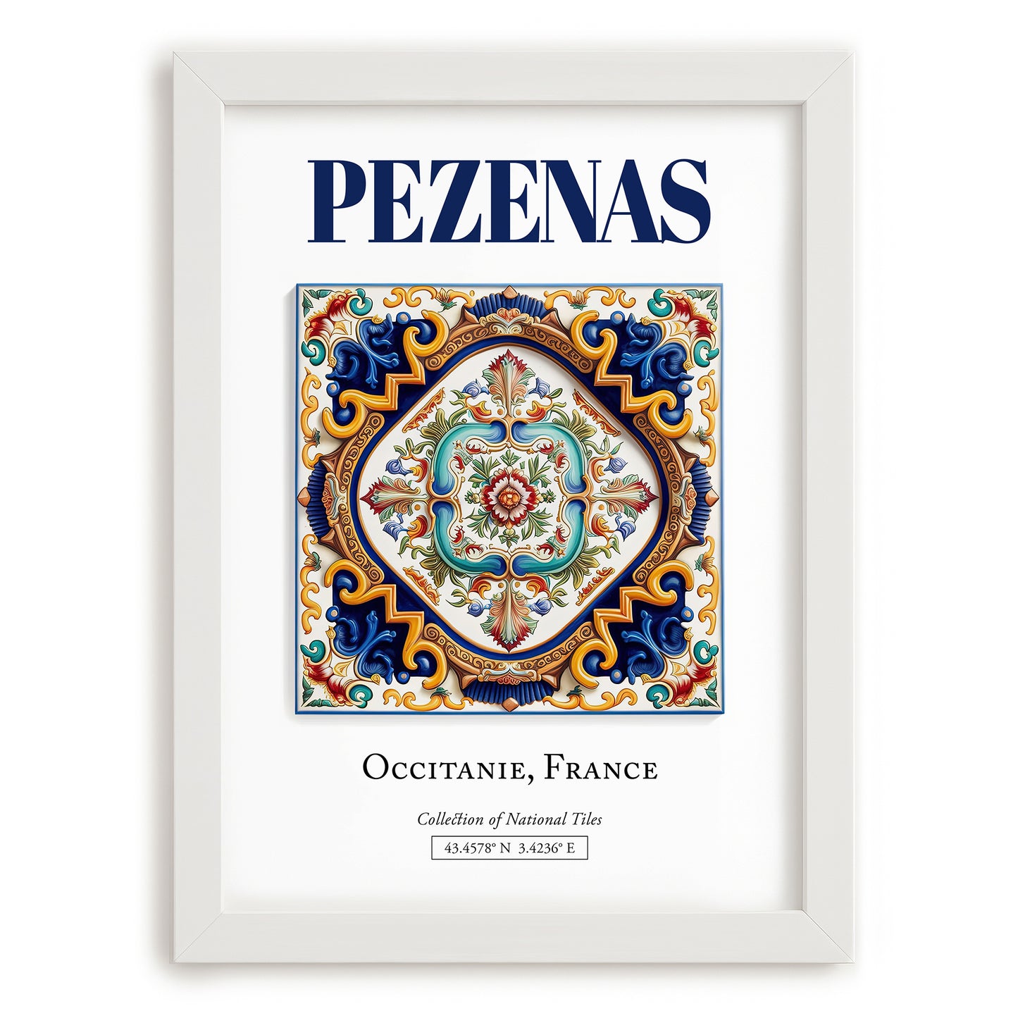 Pezenas, France – Global Wall Art, placed in minimal white frame