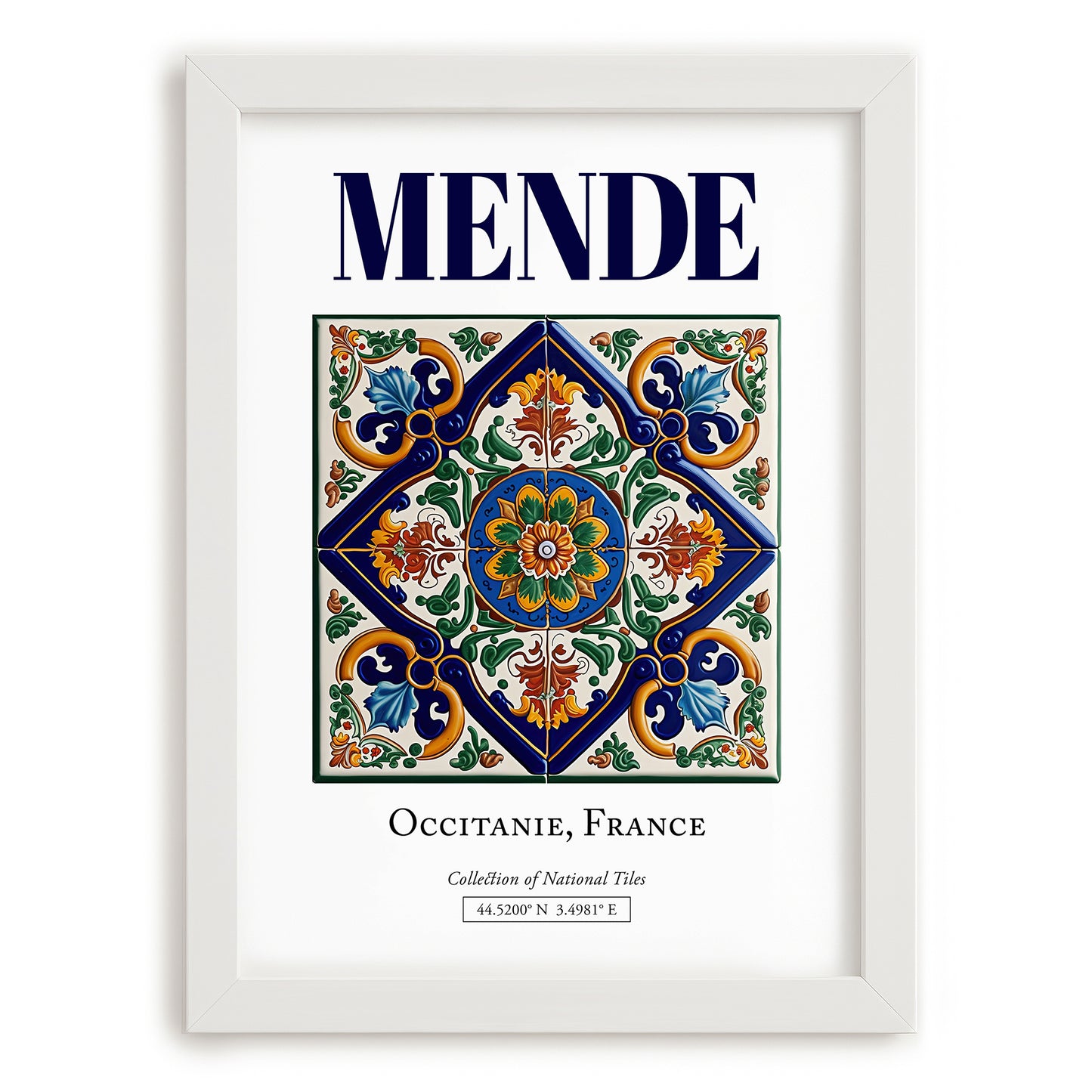 Mende, France – Retro Travel Poster, placed in minimal white frame