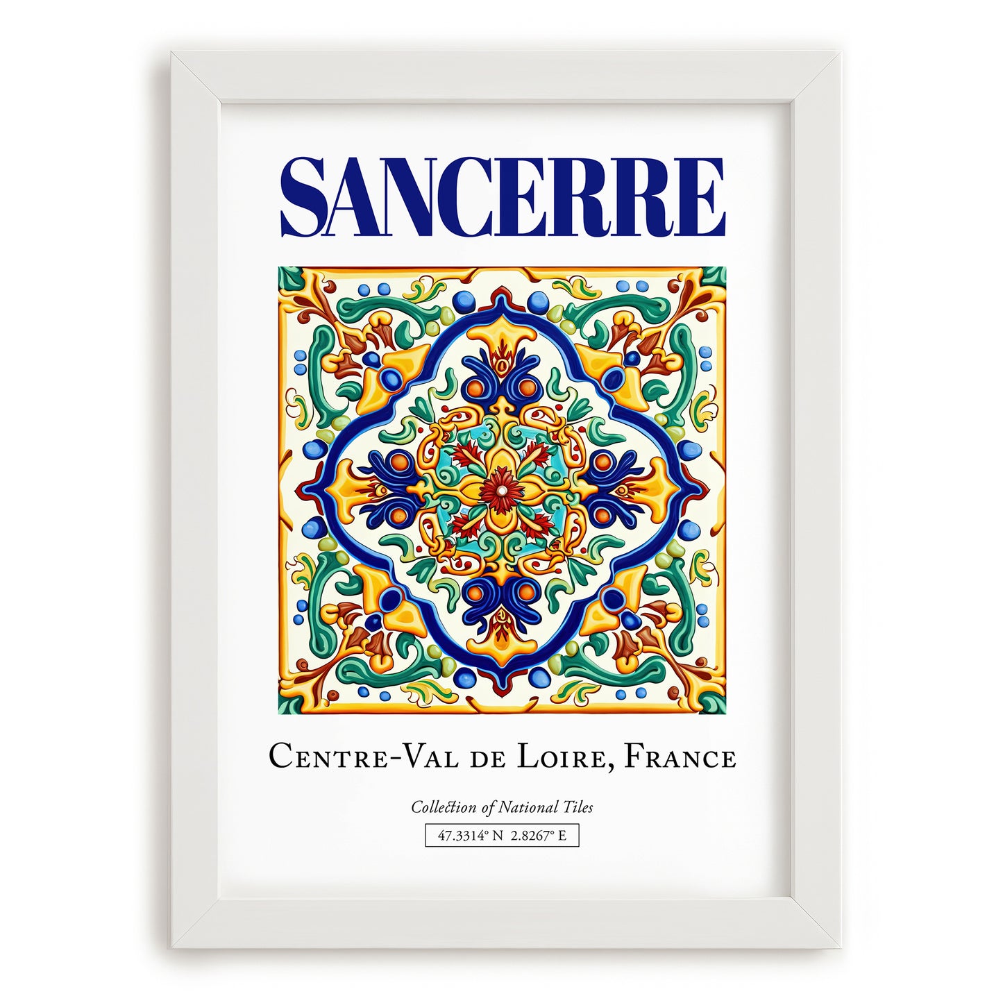Sancerre, France – Travel Print, placed in minimal white frame
