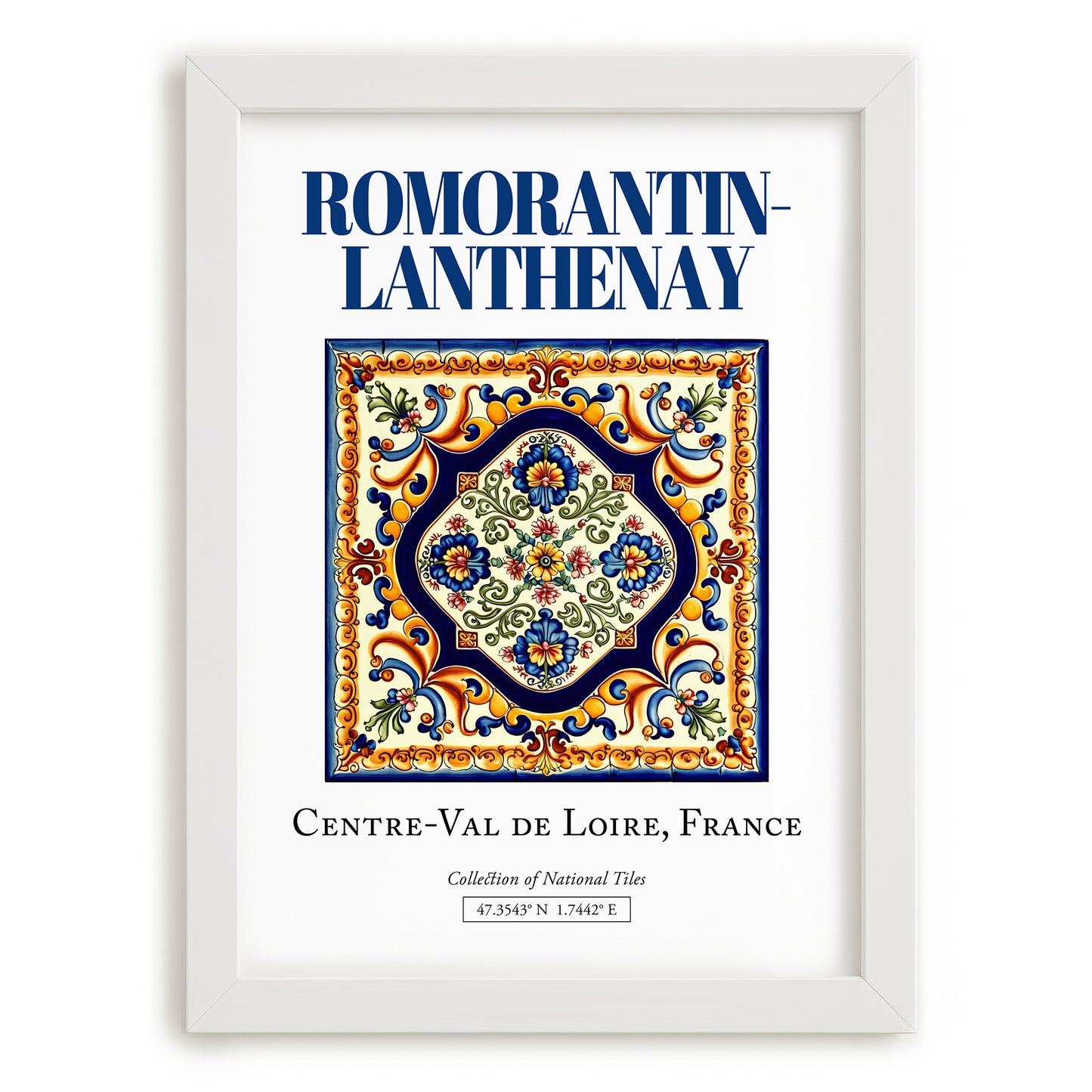 Romorantin-Lanthenay, France – Travel Wall Decor, placed in minimal white frame