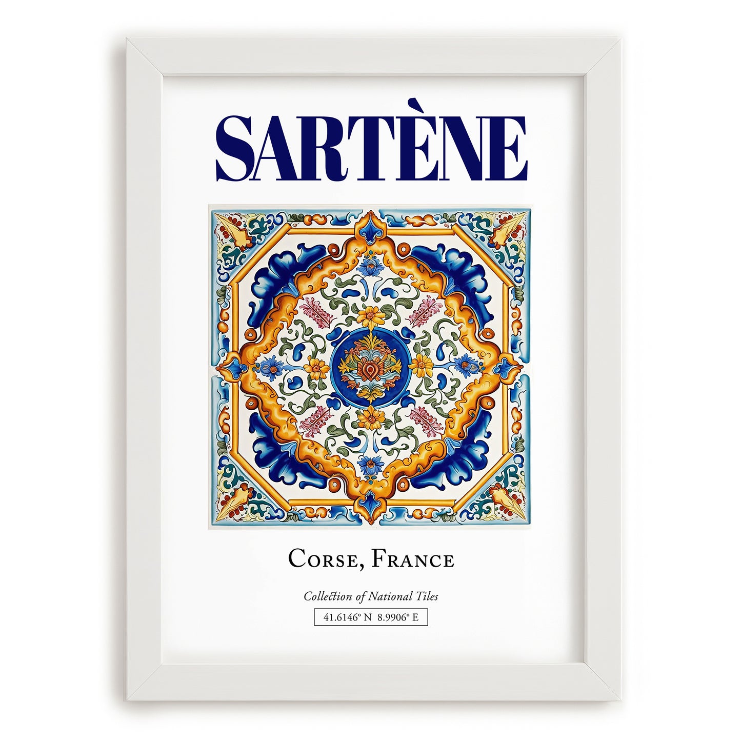 Sartène, France – Travel Print, placed in minimal white frame