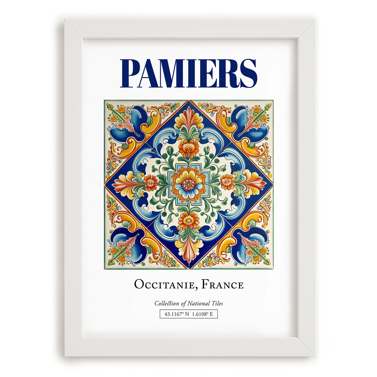 Pamiers, France – Travel Wall Decor, placed in minimal white frame
