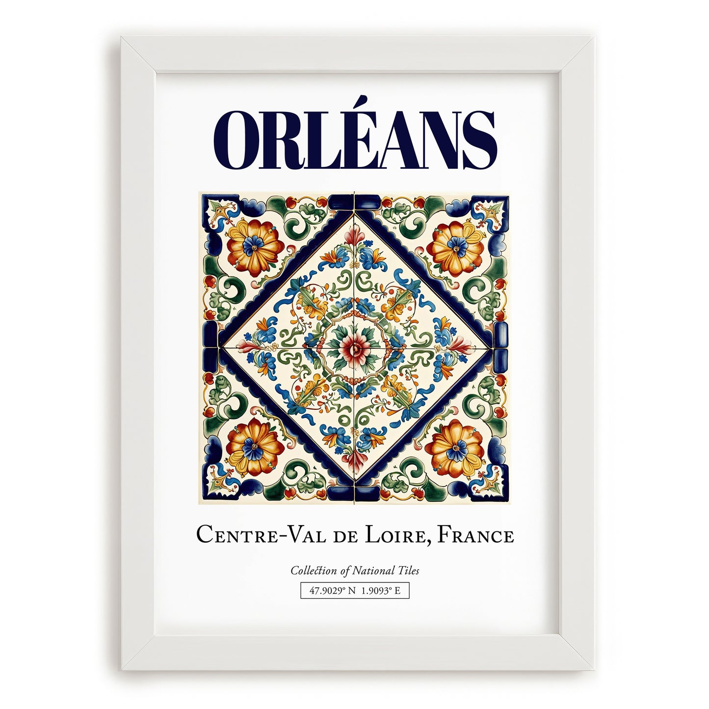 Orléans, France – Travel Print, placed in minimal white frame