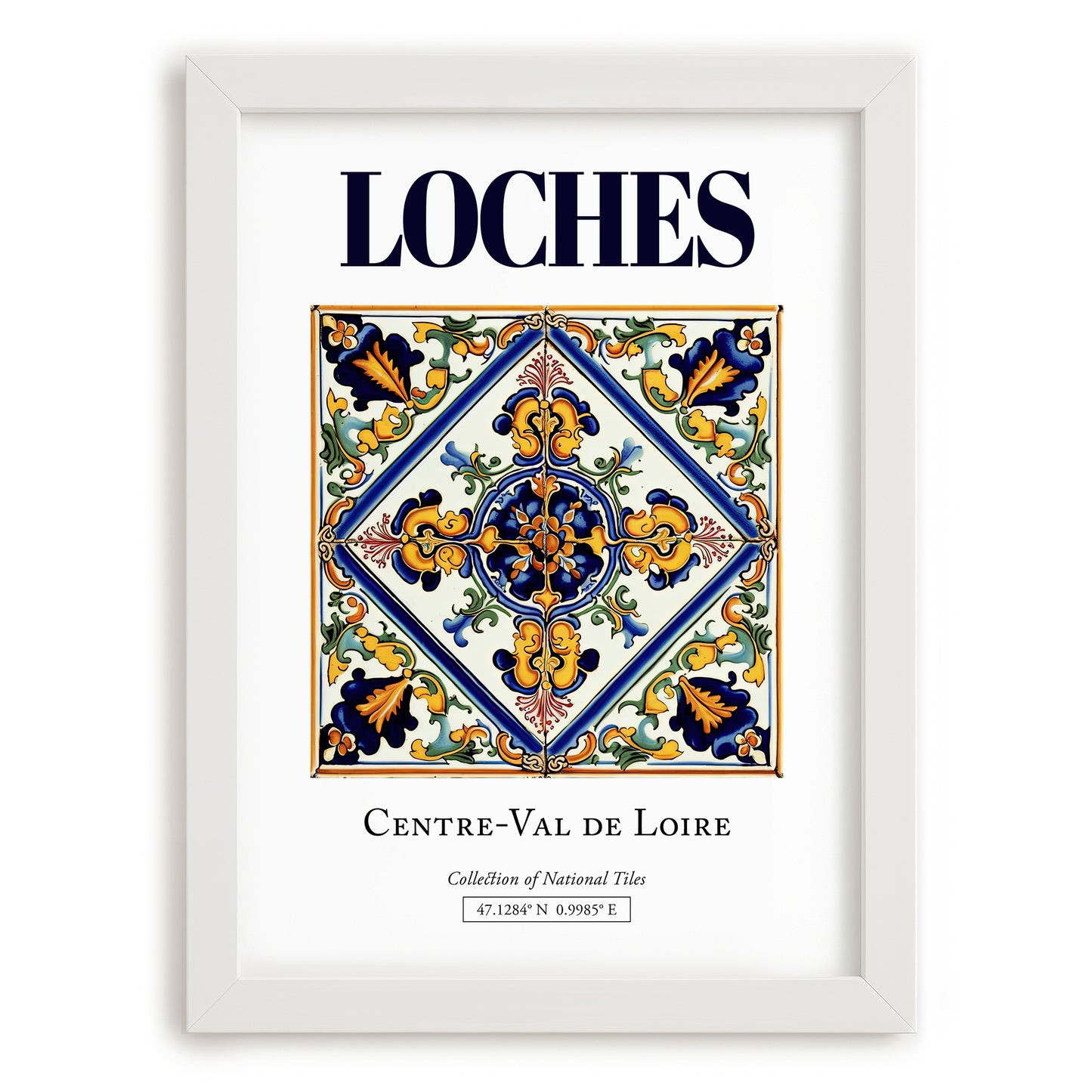 Loches, France – Travel Poster, placed in minimal white frame