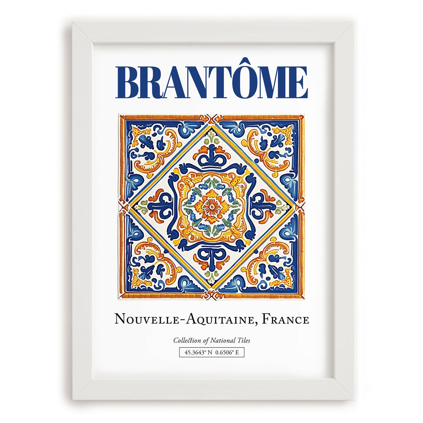 Brantôme, France – Travel Poster, placed in minimal white frame