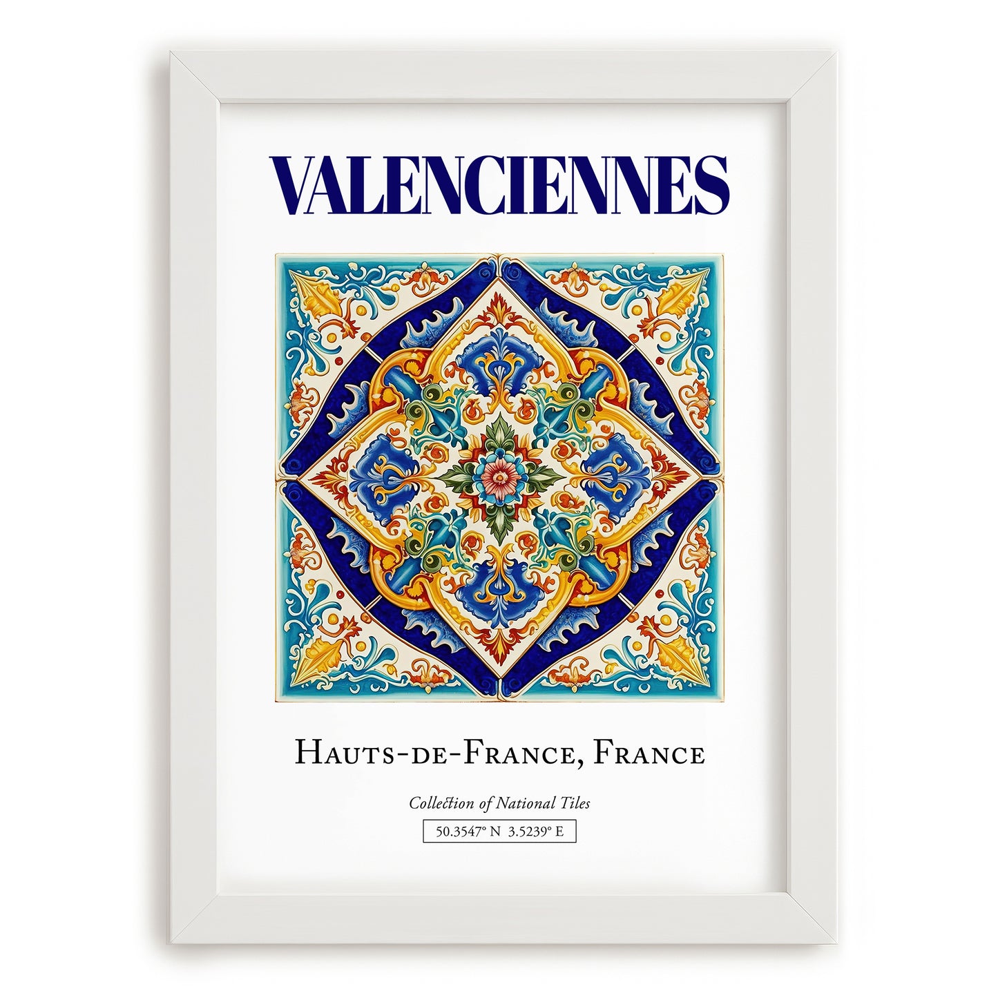 Valenciennes, France – World Heritage Travel Poster, placed in minimal white frame
