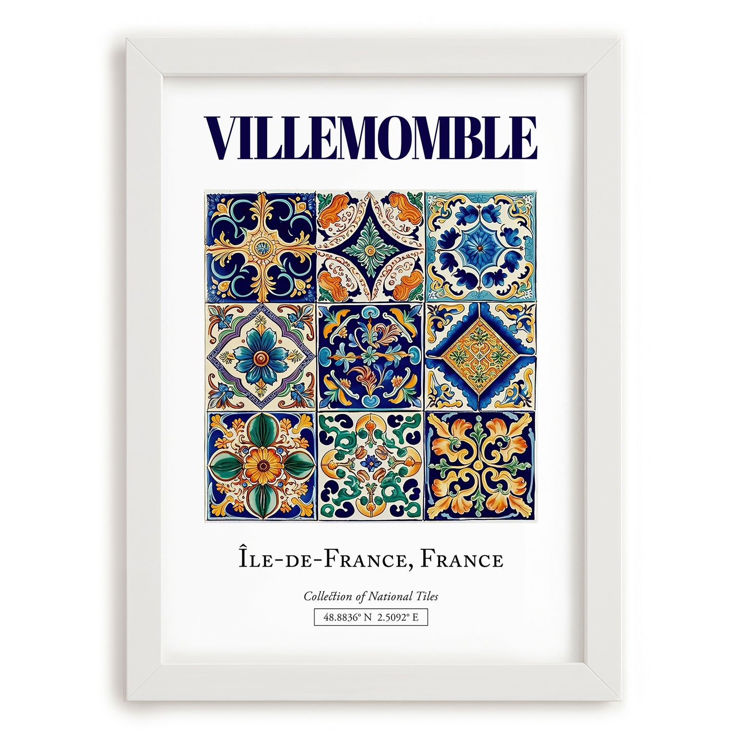 Villemomble, France – Minimalist Travel Print, placed in minimal white frame