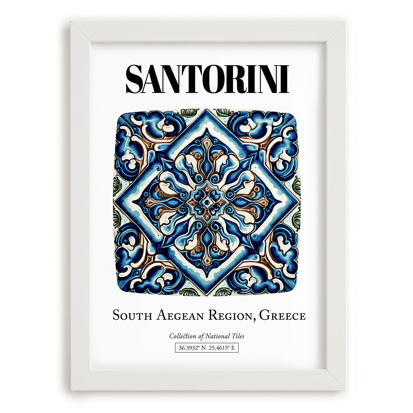 Santorini, Greece – Travel Poster, placed in minimal white frame