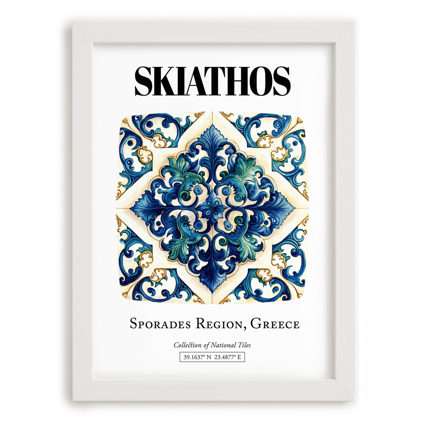 Skiathos, Greece – World Travel Art, placed in minimal white frame