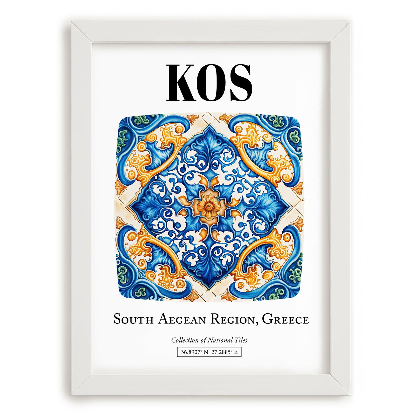 Kos, Greece – Global Cities Wall Print, placed in minimal white frame