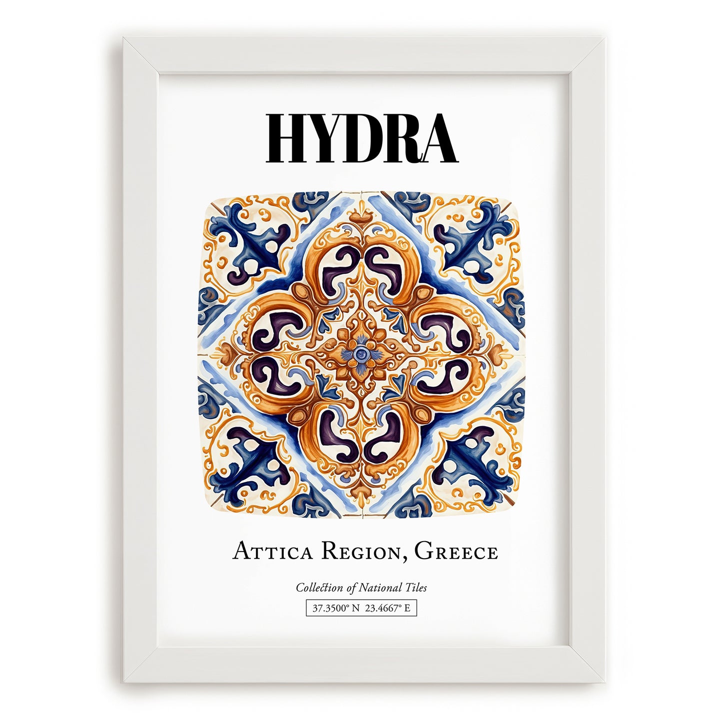 Hydra, Greece – Away From Home Poster, placed in minimal white frame
