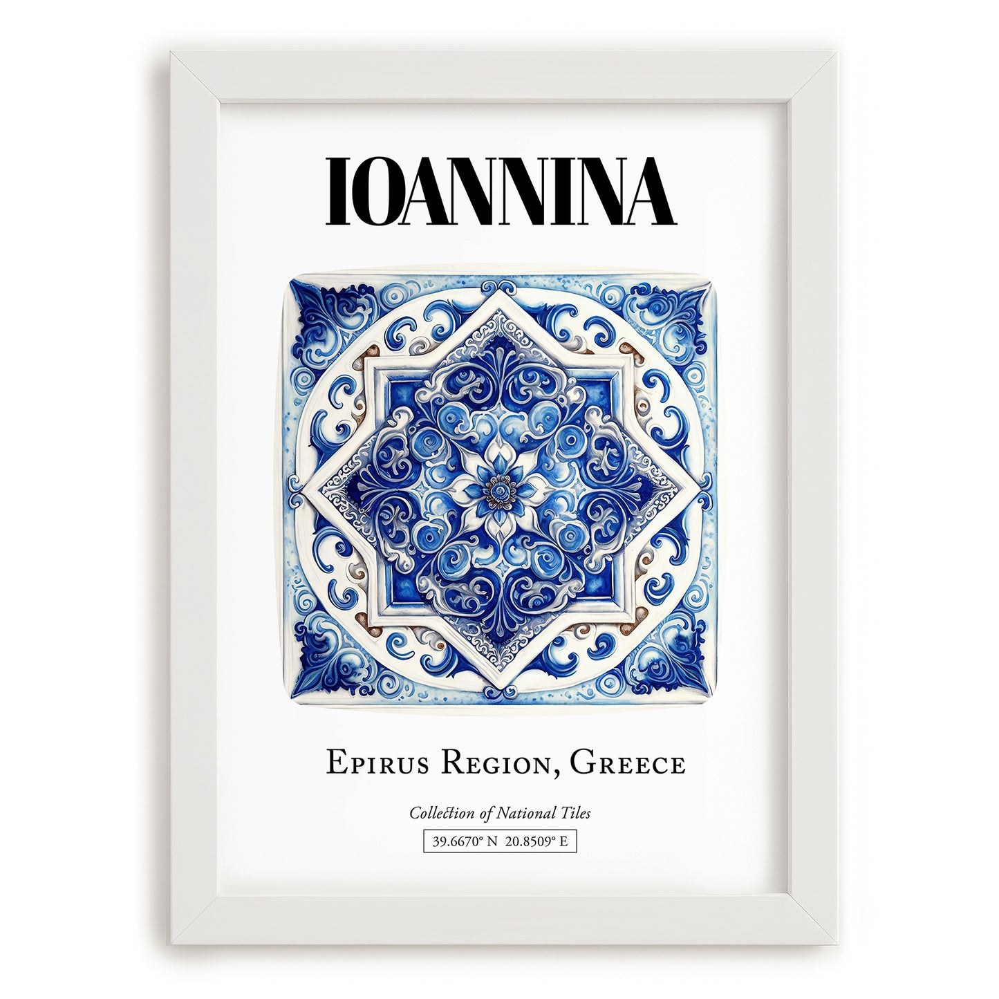 Ioannina, Greece – World Travel Art, placed in minimal white frame