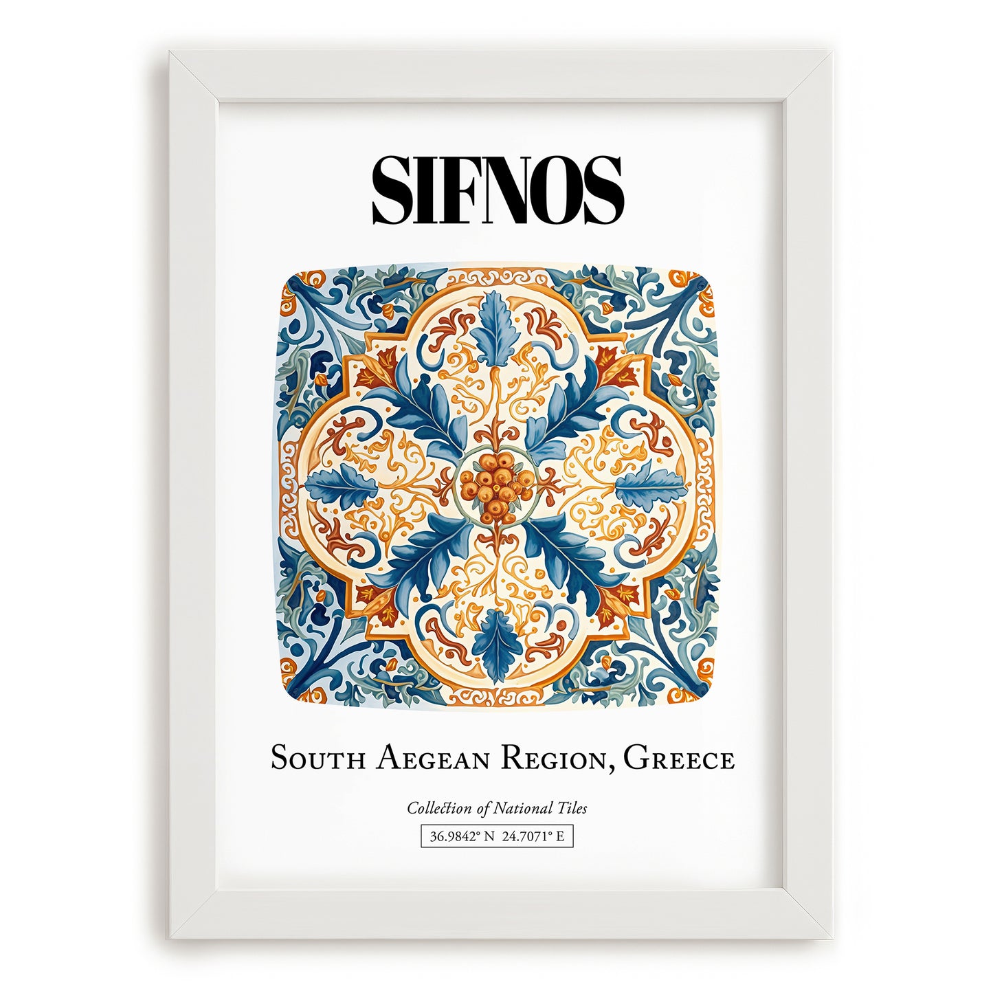 Sifnos, Greece – Travel Print, placed in minimal white frame