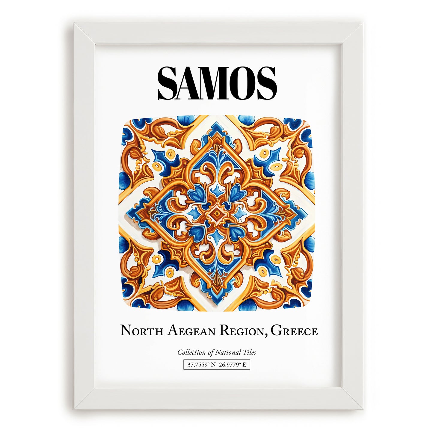 Samos, Greece – Country Culture Poster, placed in minimal white frame