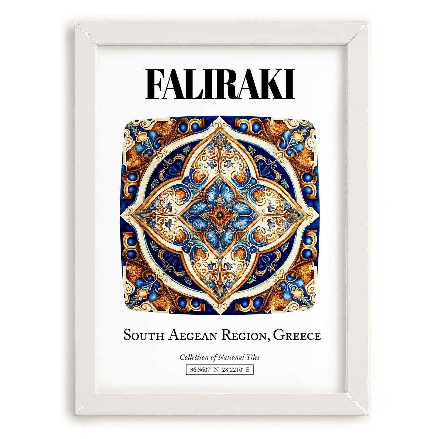 Faliraki, Greece – Architectural Travel Art, placed in minimal white frame