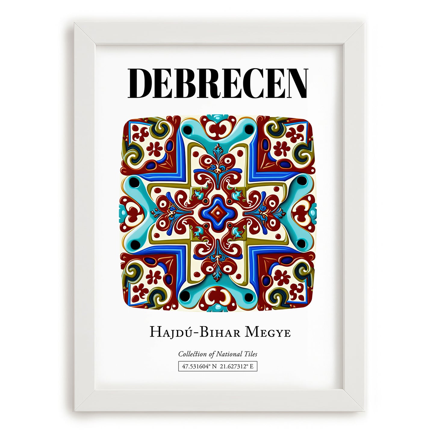 Debrecen, Hungary – Travel Poster, placed in minimal white frame