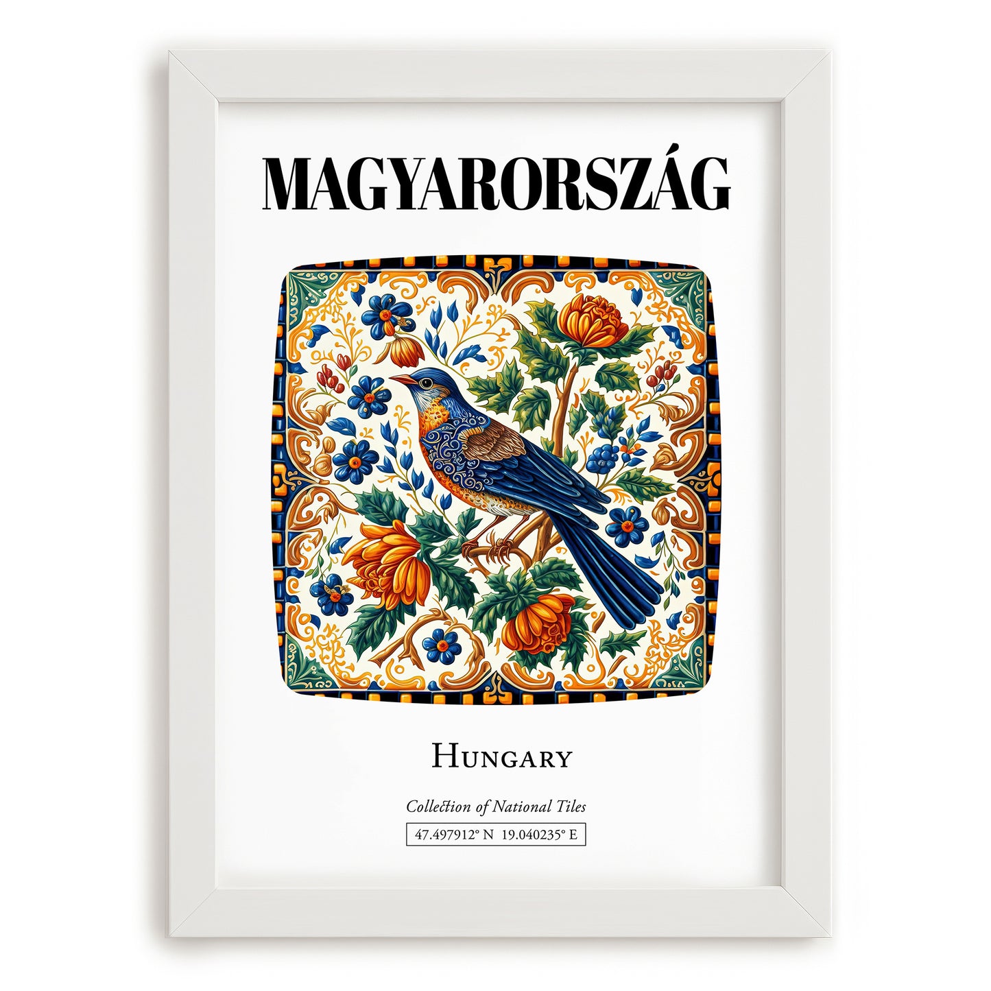 Magyarország, Hungary – Architectural Travel Art, placed in minimal white frame