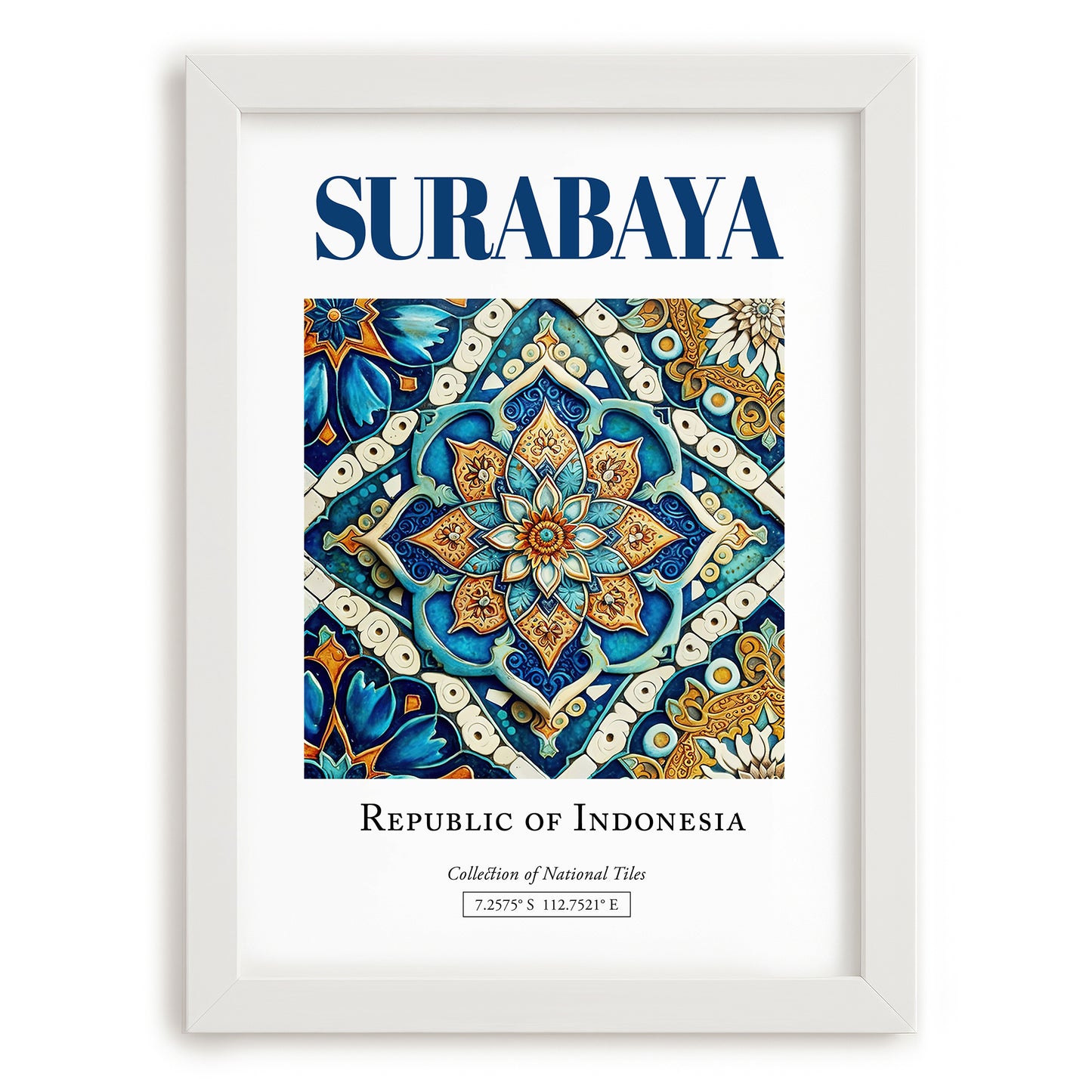 Surabaya, Indonesia – Travel Poster, placed in minimal white frame