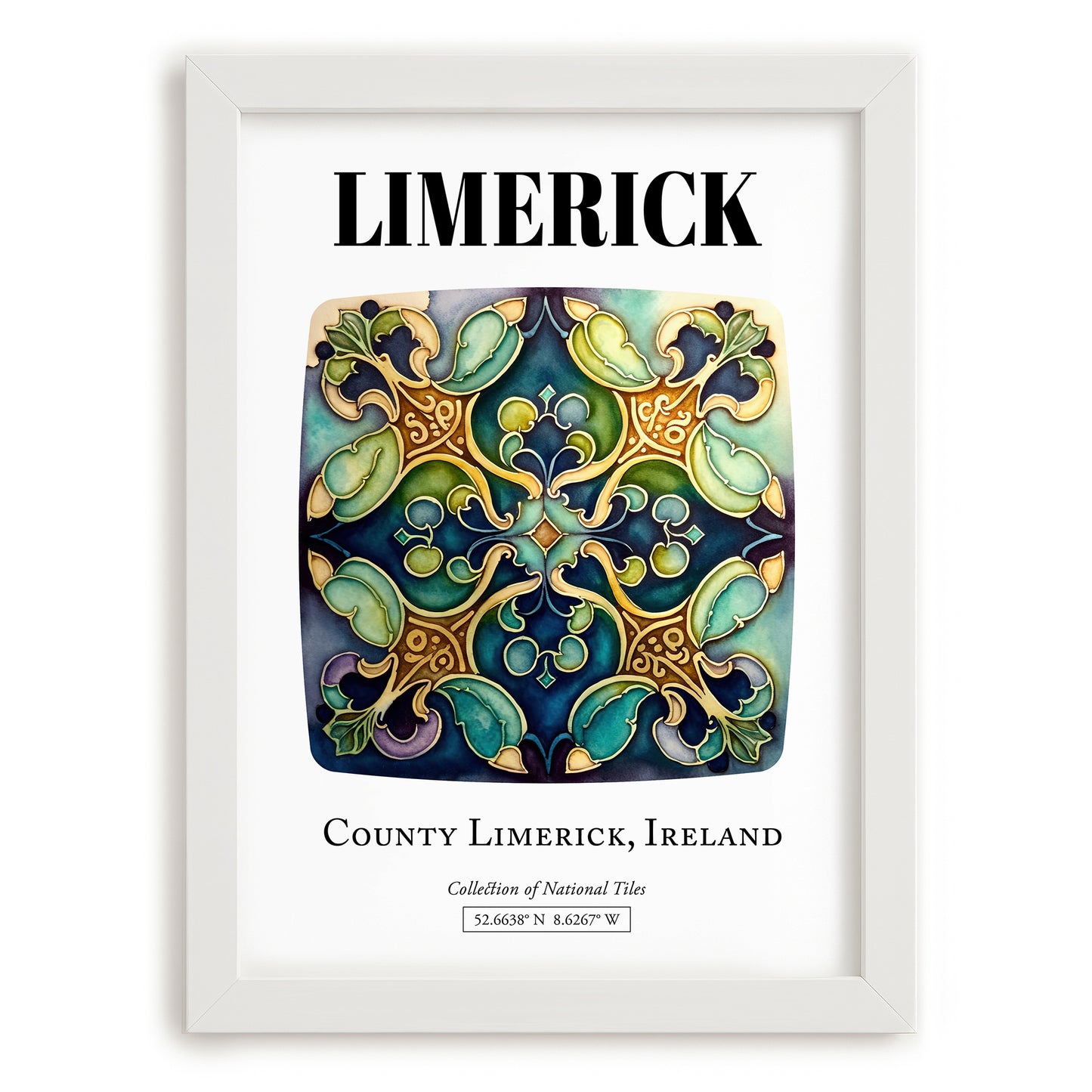 Limerick, Ireland – Travel Wall Decor, placed in minimal white frame