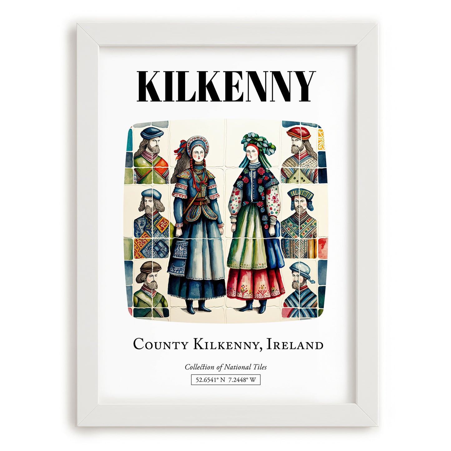 Kilkenny, Ireland – Tourist Destination Poster, placed in minimal white frame