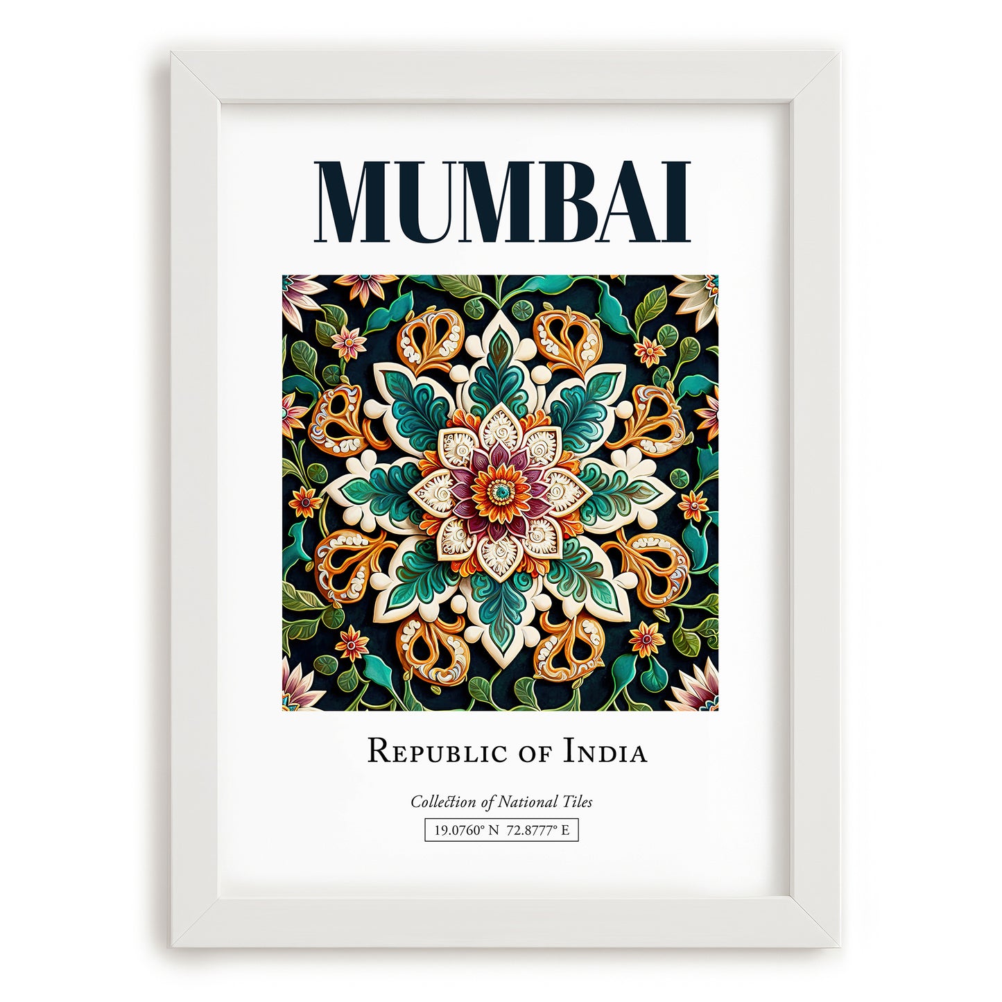 Mumbai, India – Minimalist Travel Print, placed in minimal white frame