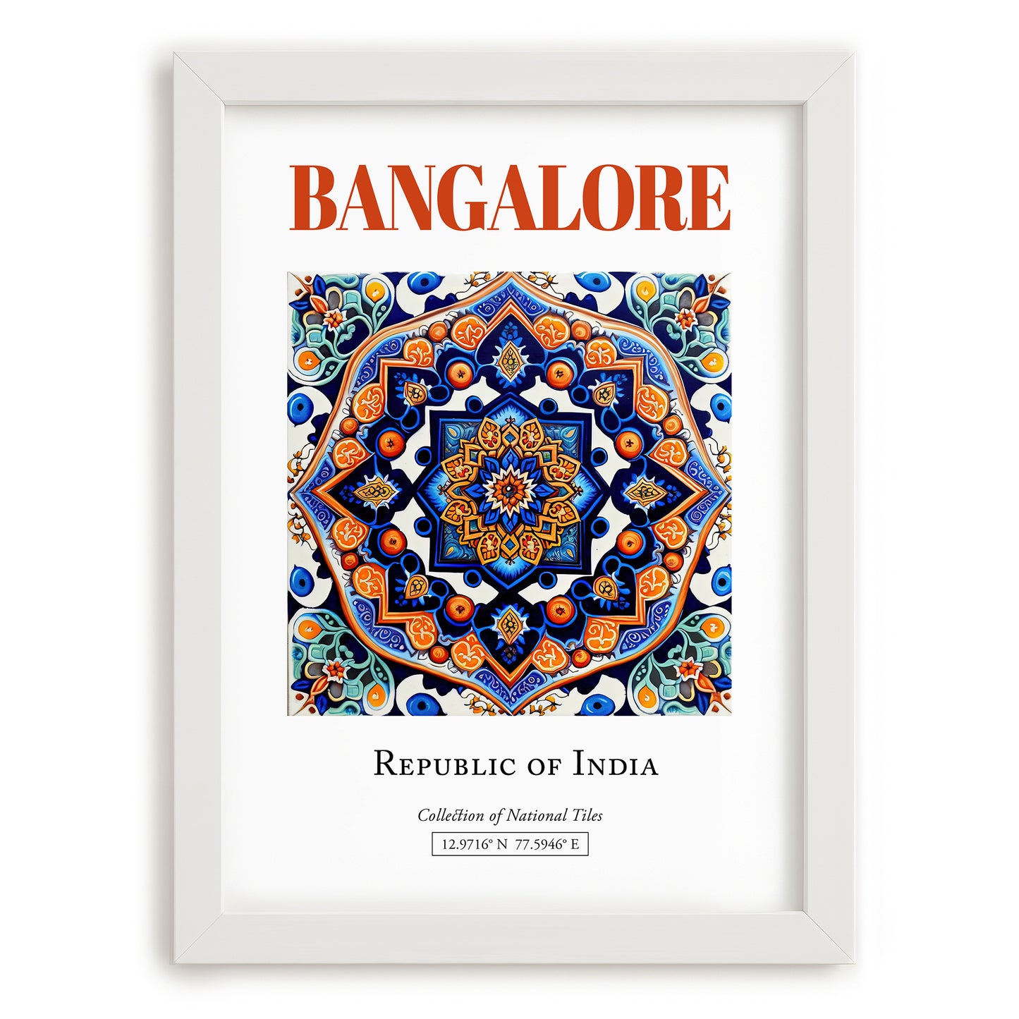 Bangalore, India – Travel Wall Decor, placed in minimal white frame