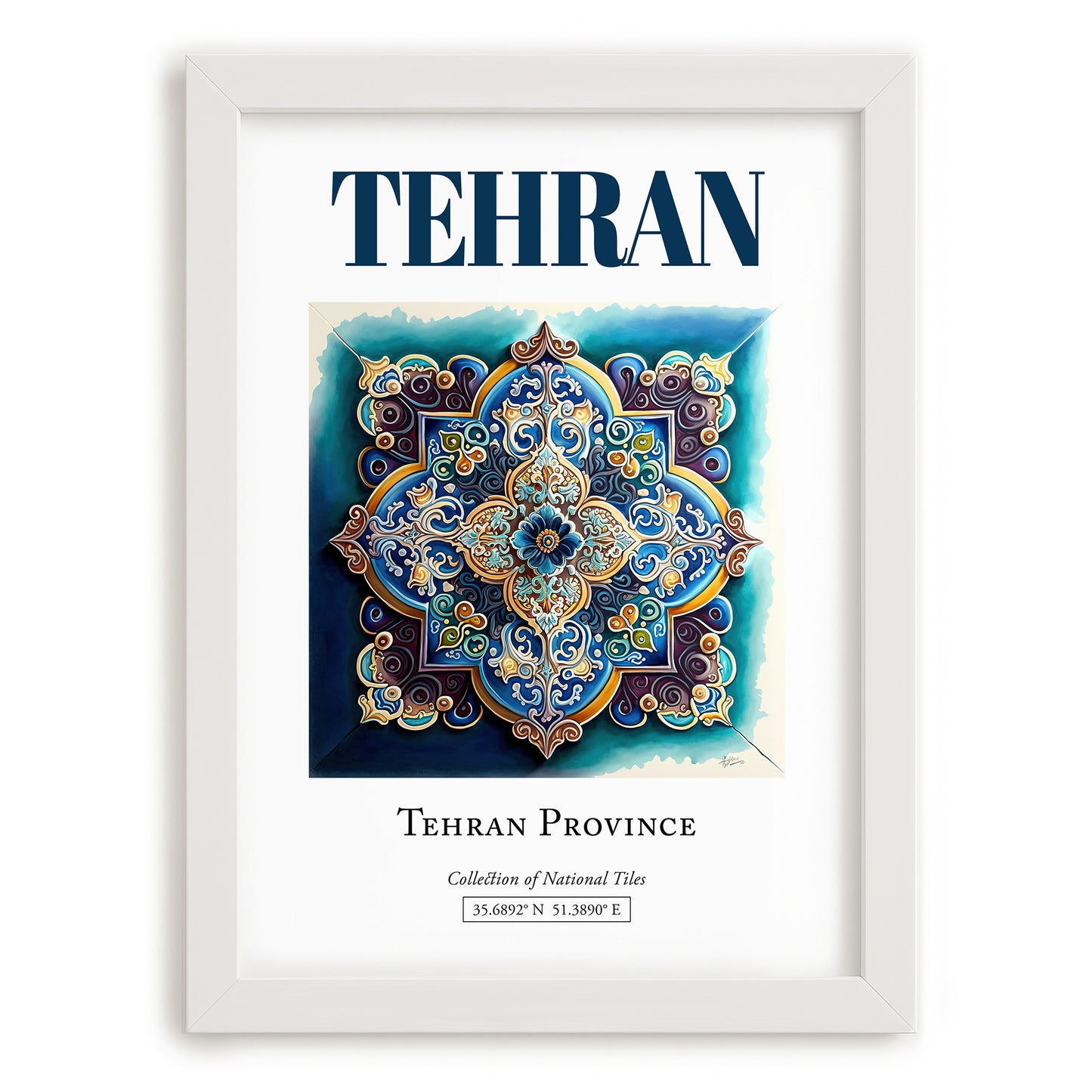 Tehran, Iran – Travel Wall Decor, placed in minimal white frame