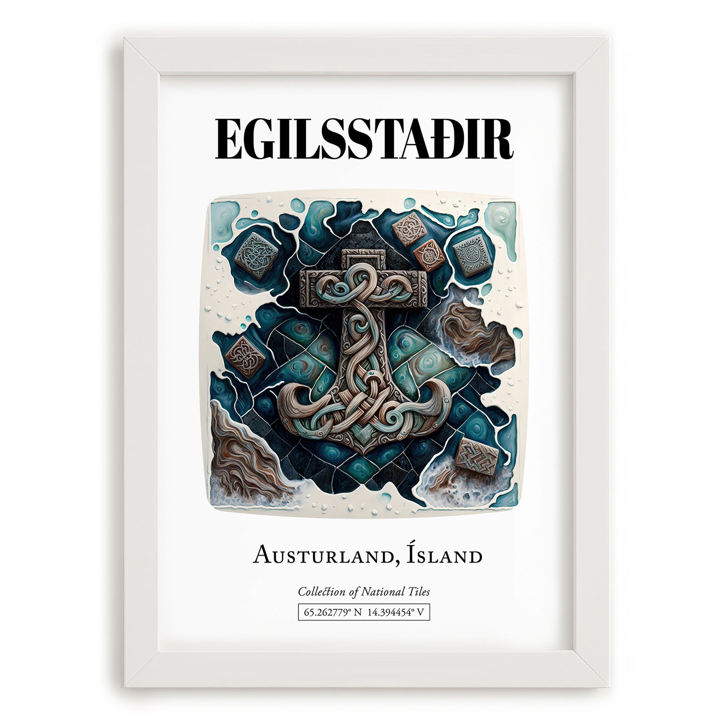 Egilsstaðir, Iceland – Travel Print, placed in minimal white frame