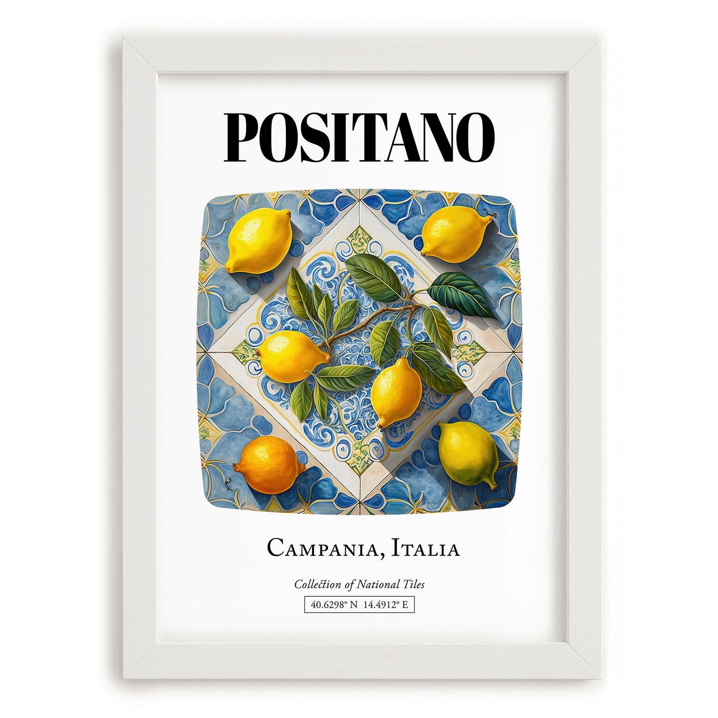 Positano, Italy – Travel Poster, placed in minimal white frame