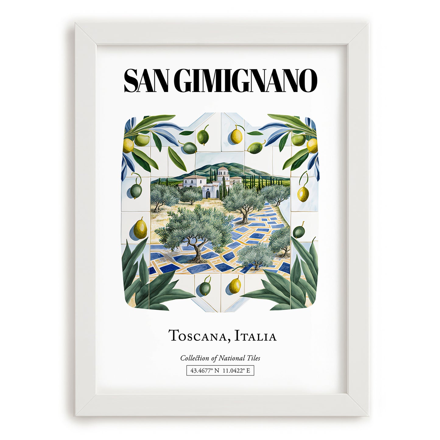San Gimignano, Italy – Travel Wall Decor, placed in minimal white frame