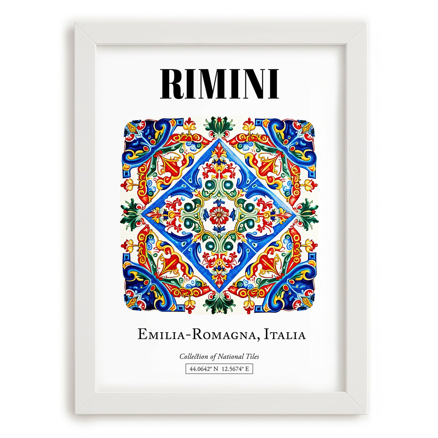 Rimini, Italy – Illustrated Travel Poster, placed in minimal white frame