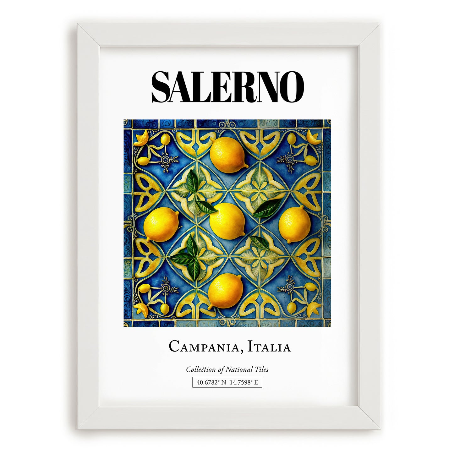 Salerno, Italy – Travel Print, placed in minimal white frame