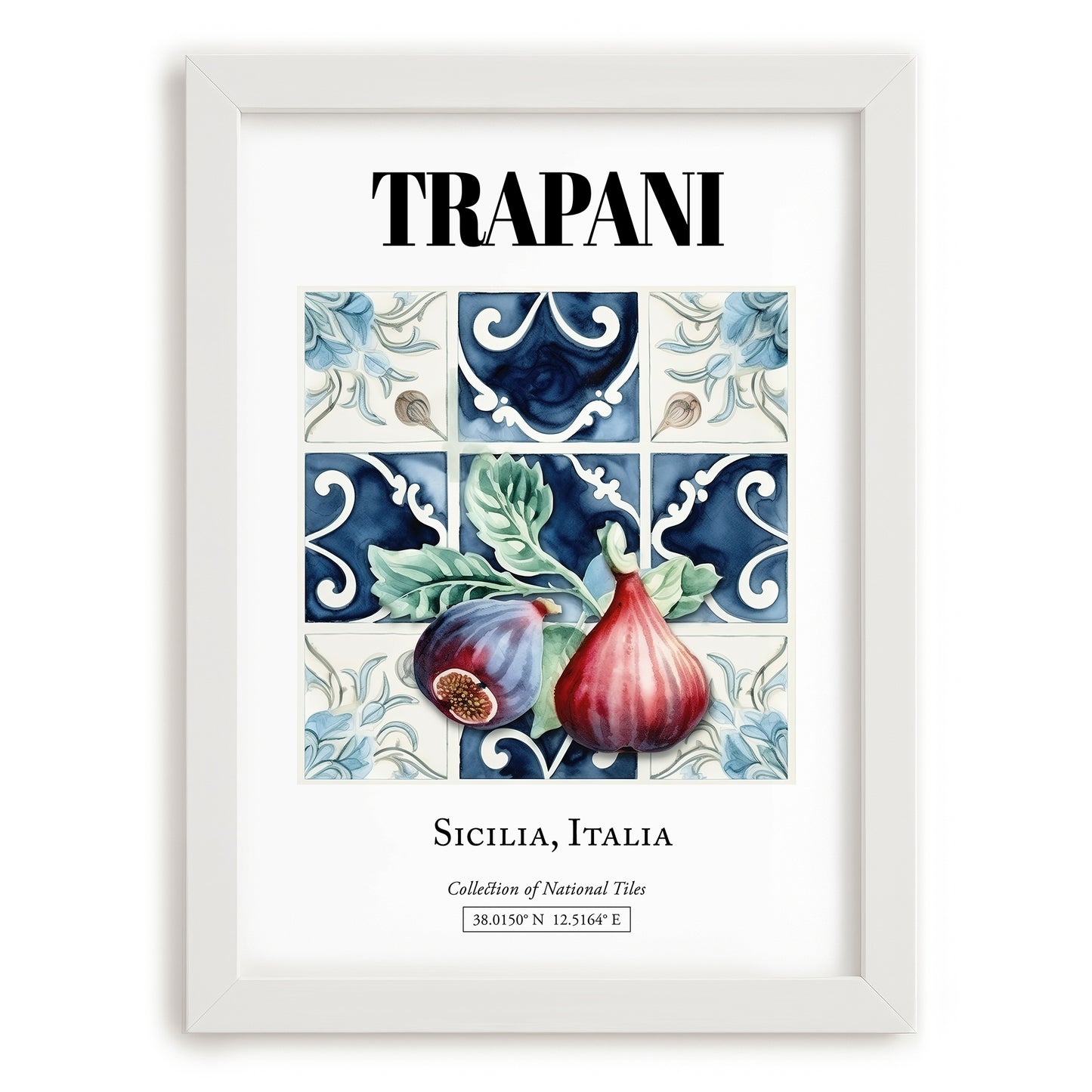 Trapani, Italy – Travel Poster, placed in minimal white frame