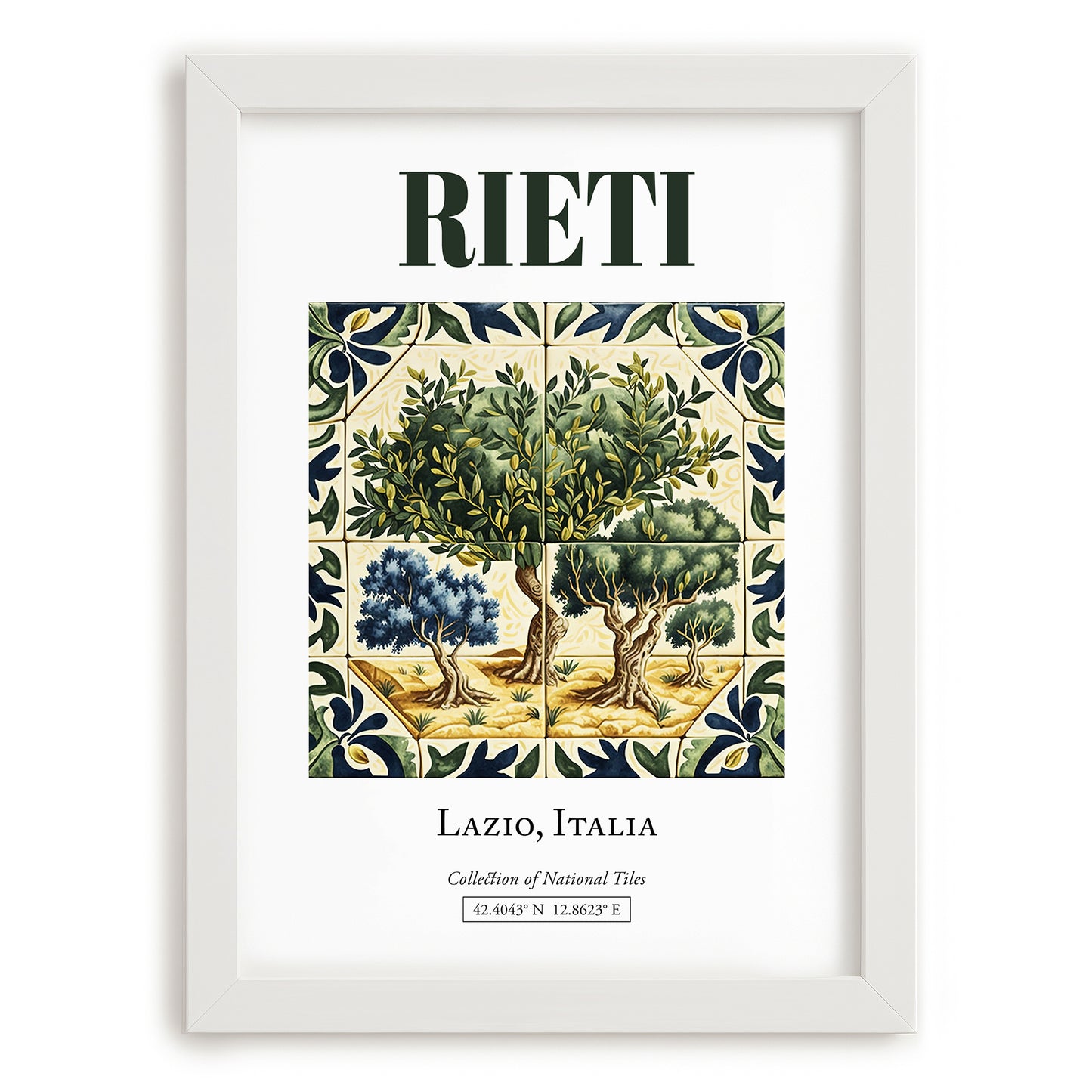 Rieti, Italy – Travel Poster, placed in minimal white frame