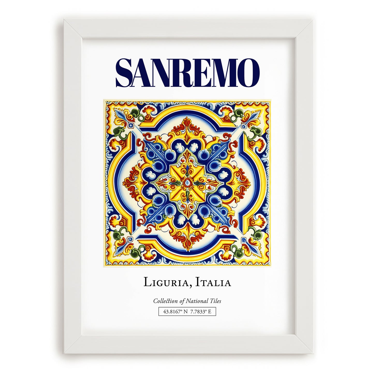 Sanremo, Italy – Travel Wall Art, placed in minimal white frame