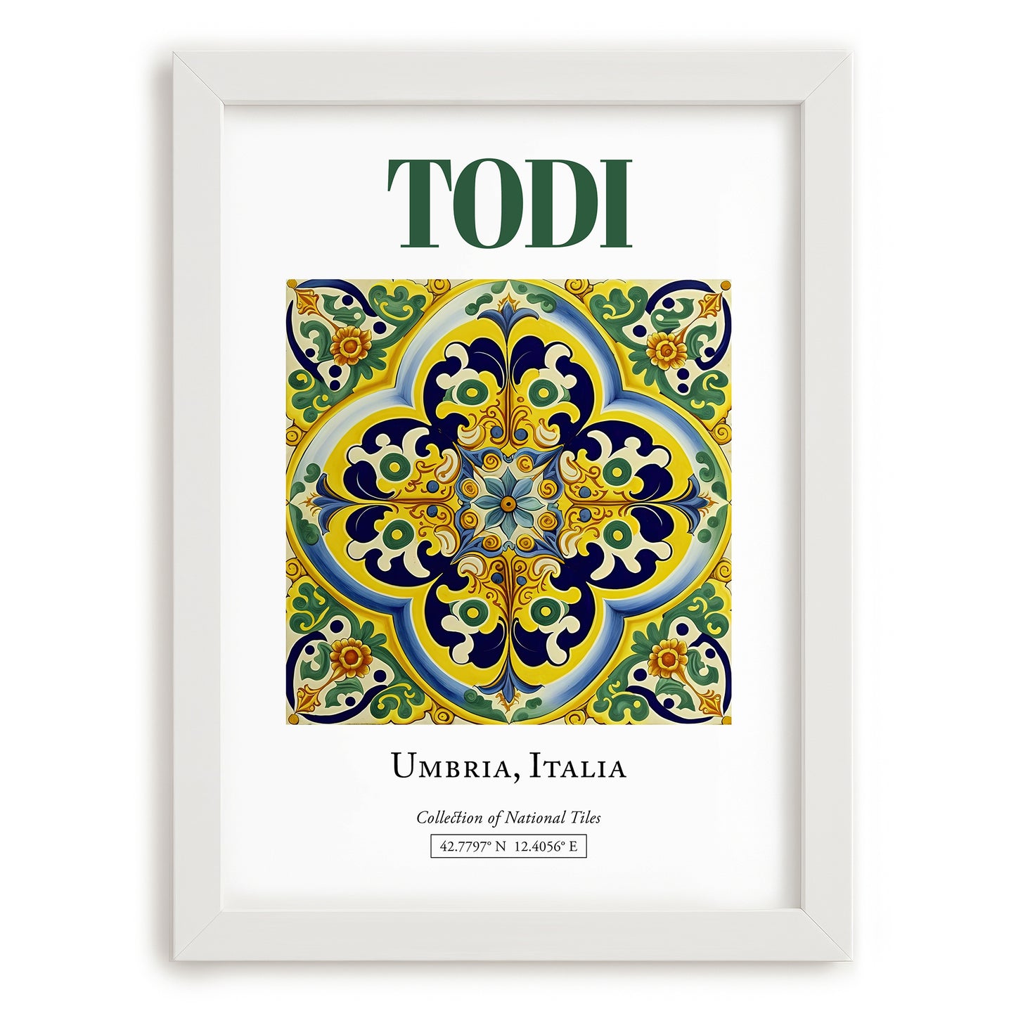 Todi, Italy – Travel Print, placed in minimal white frame
