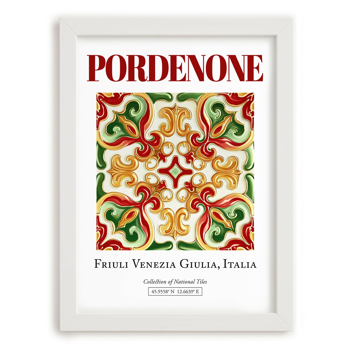 Pordenone, Italy – Historic Cities Art Print, placed in minimal white frame