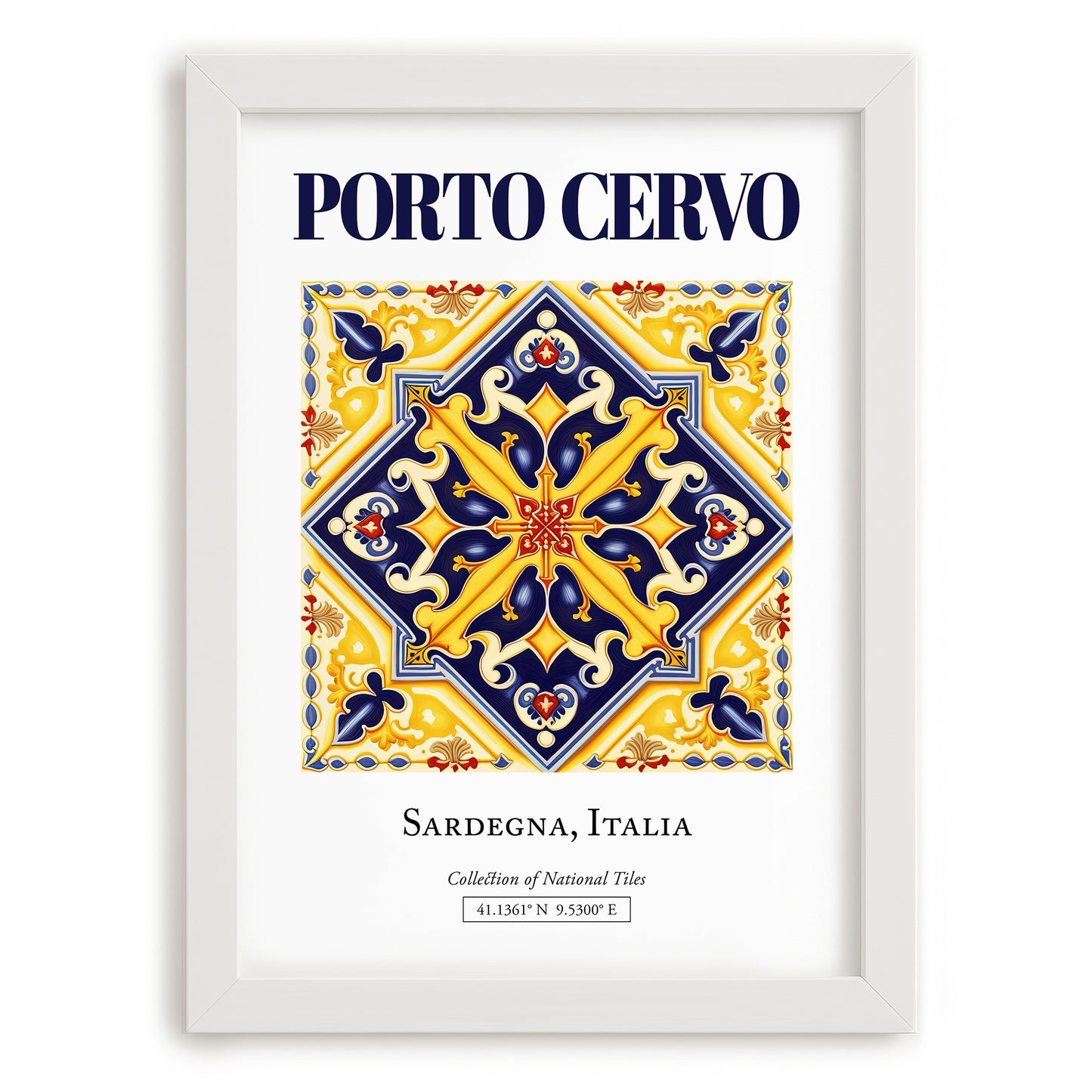 Porto Cervo, Italy – Travel Print, placed in minimal white frame