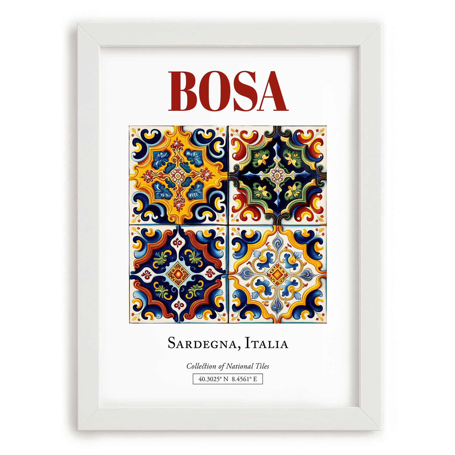 Bosa, Italy – Travel Wall Art, placed in minimal white frame
