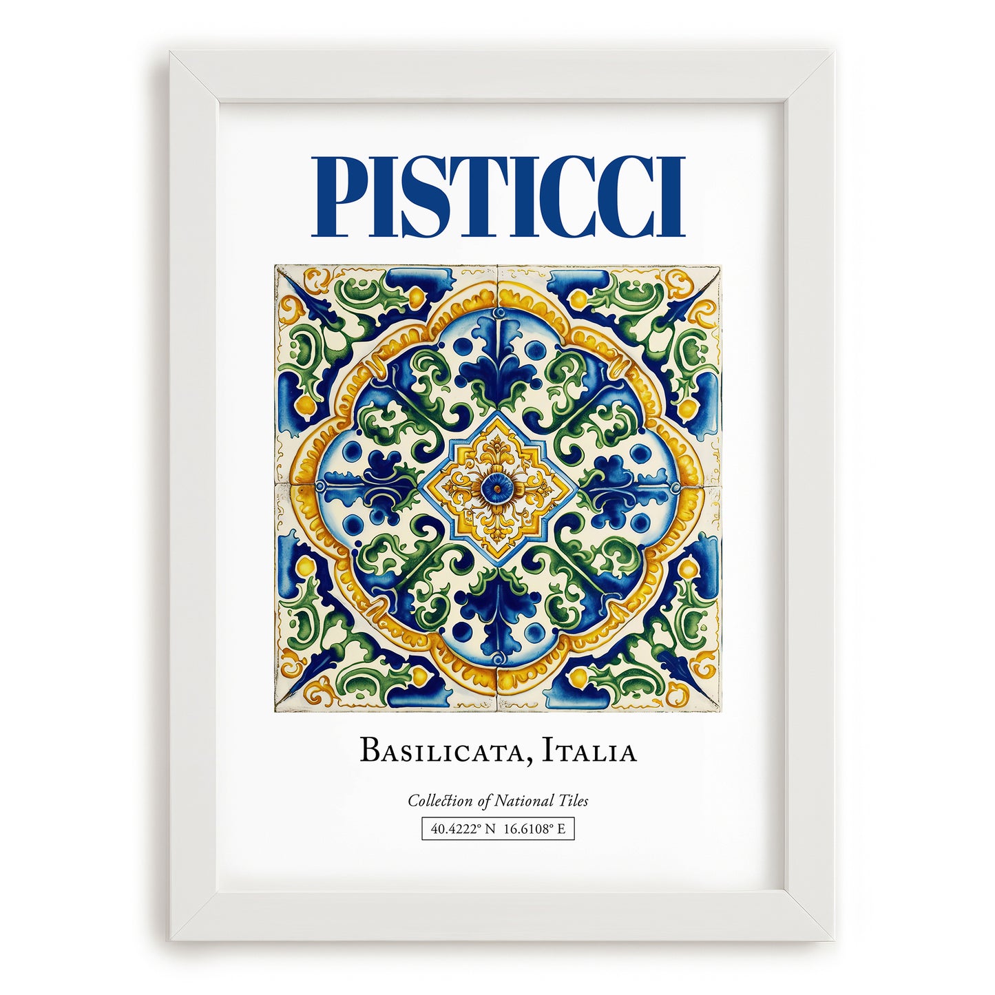 Pisticci, Italy – Global Cities Wall Print, placed in minimal white frame
