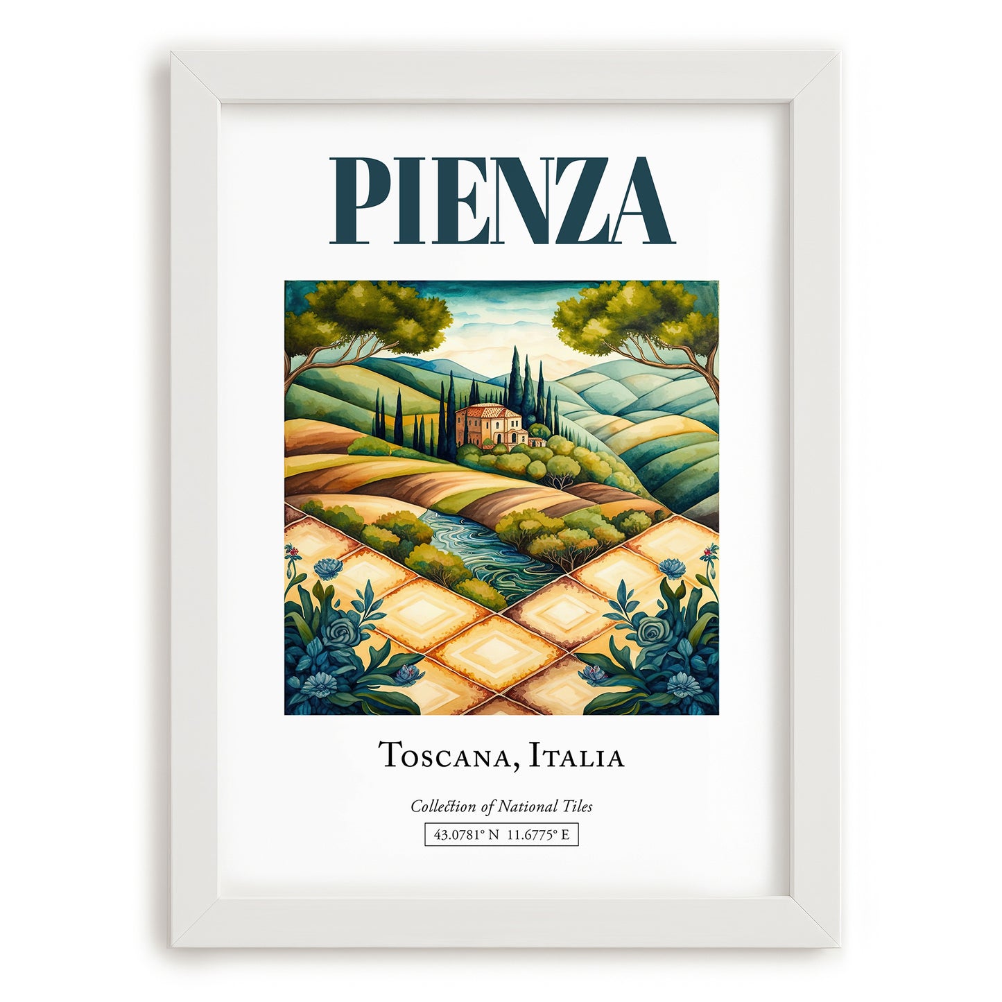 Pienza, Italy – Travel Wall Decor, placed in minimal white frame