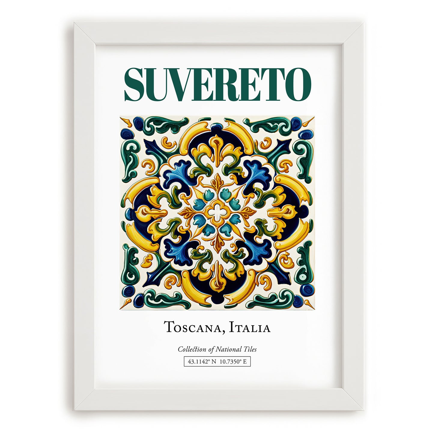 Suvereto, Italy – Travel Poster, placed in minimal white frame