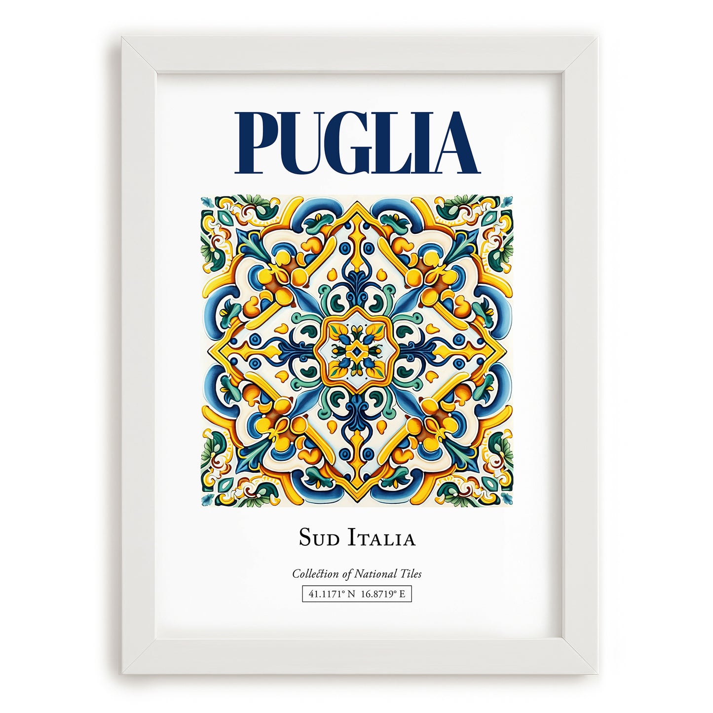 Puglia (Apulia), Italy – Travel Poster, placed in minimal white frame
