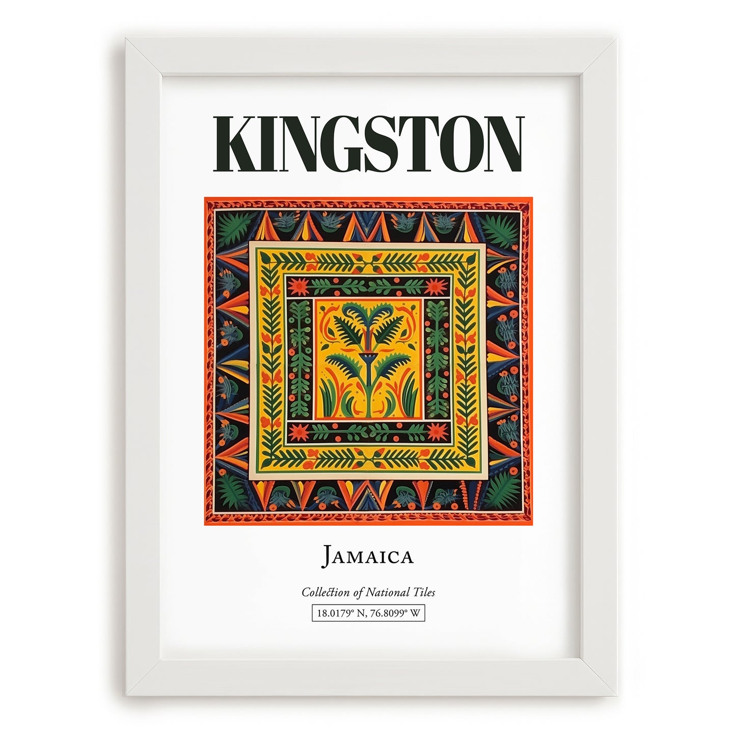 Kingston, Jamaica – Travel Wall Art, placed in minimal white frame